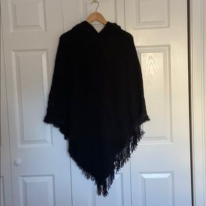 Cozy Fall Black Hooded Capelet Poncho 🍂🎃